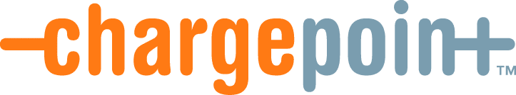 Chargepoint logo with an orange and blue background.