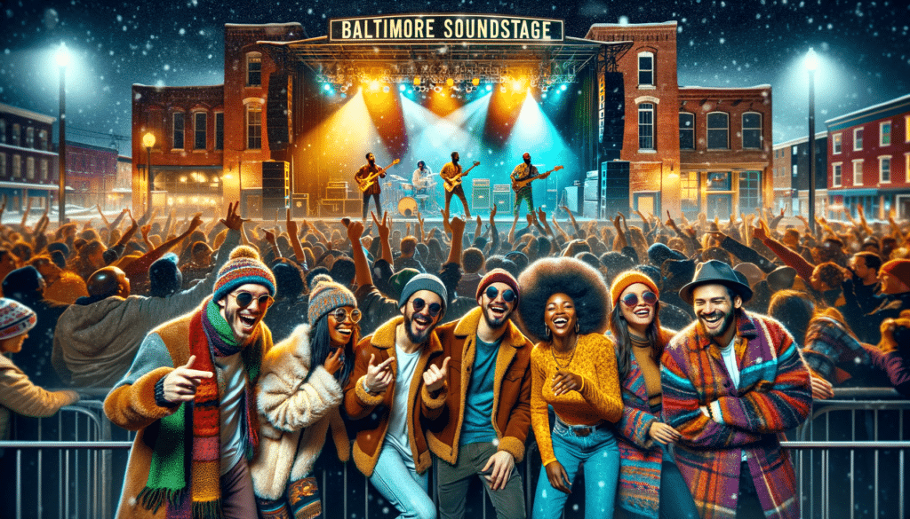 A group of people standing in front of a concert at Inner Harbor, Baltimore.