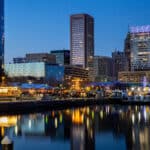 Baltimore's Inner Harbor offers a mesmerizing holiday voyage on a large body of water.